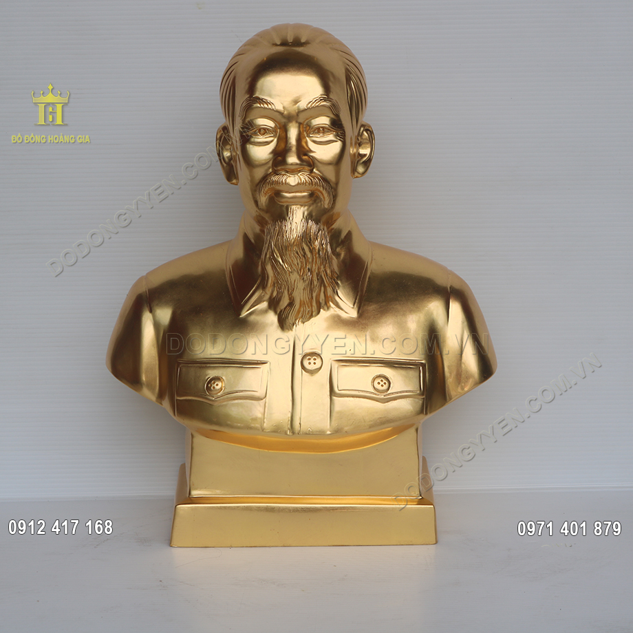 Tượng B&aacute;c Hồ b&aacute;n th&acirc;n d&aacute;t v&agrave;ng 24K 61cm